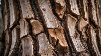Wall Mural - textured surface of an aged tree trunk showcasing dry, rugged bark patterns ideal for nature and des