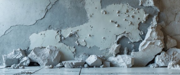 Canvas Print - textured white cement wall and floor with cracked concrete details and rough surface elements showca
