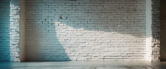 Wall Mural - bright white brick wall interior design background with natural light and shadow creating a modern a