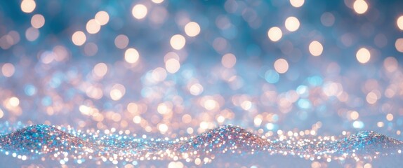 Poster - sparkling white and blue glitter background with bokeh effect perfect for festive decorations and el