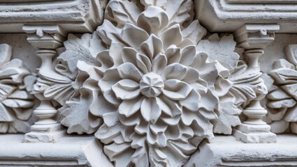 Canvas Print - intricate white decorative stone texture featuring floral elements suitable for backgrounds or elega