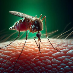 close-up of a mosquito on skin with detailed wings and legs, mosquito