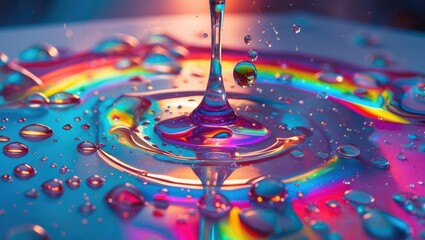 Wall Mural - colorful droplets of water creating a rainbow effect on a glass surface with vivid reflections and i