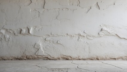 Canvas Print - textured white cement wall with cracks and peeling surface ideal for backgrounds and architectural d