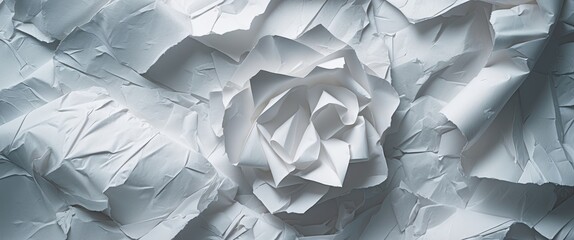 Canvas Print - textured white paper background with crumpled details and a folded paper rose, ideal for creative pr