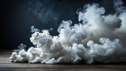 Wall Mural - fluffy white smoke swirling over a dark background creating a dramatic and atmospheric visual effect