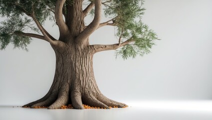Wall Mural - realistic tree trunk and root section on a clean white background showcasing natural textures and de