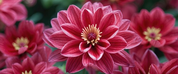 Wall Mural - macro shot of a vibrant red flower bloom with intricate petals and plenty of empty space for text or