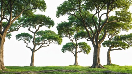 Wall Mural - Isolated Green Trees on White Background Ideal for Print and Digital Use in Nature and Design Projects