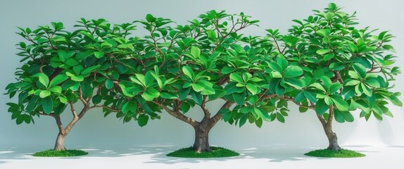 Wall Mural - lush green trees with vibrant leaves on a clean white background showcasing natural beauty and fresh