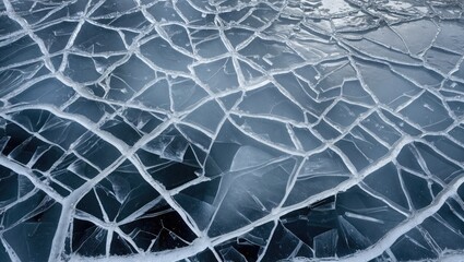 Wall Mural - Shimmering cracked winter ice surface showcasing intricate patterns and textures of the cold season in natural beauty