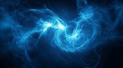Aufkleber - Abstract digital illustration of swirling blue energy on a dark background, with glowing light effects. Futuristic and dynamic motion concept