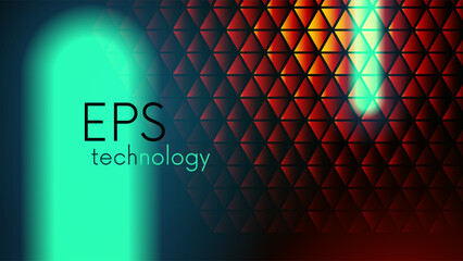 Leinwandbilder - Abstract glowing triangles glass with neon light on dark background. Geometric retro futuristic art design. Neo noir technology backdrop. Template presentation slide with title in past future style.