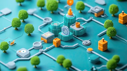 A 3D illustration of a web design development proccess