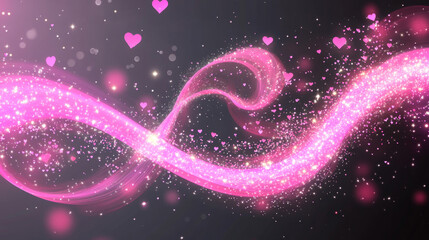 Wall Mural - Magic light effect, pink air or wind swirl with twinkle hearts. Glow swirl trail, dream love power motion with sparkles isolated on transparent background, Realistic 3d vector illustration