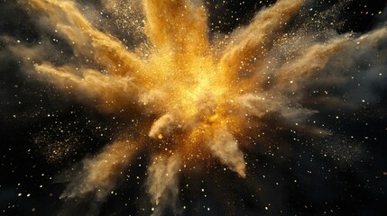 Wall Mural - golden explosion of fine particles, radiating from a central point, dynamic energy and glowing brill