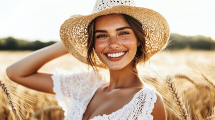 Joyful woman in wheat field outdoor lifestyle photography bright natural environment vibrant concept