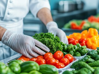 Food preparation action kitchen culinary display indoor close-up fresh vegetable arrangement for healthy meals