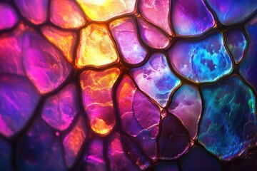 Fototapete - Vibrant, iridescent, abstract artwork resembling stained glass or a colorful mosaic.