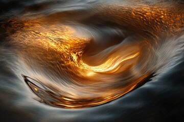 Fototapete - Golden sunset reflected on swirling water, creating a mesmerizing abstract vortex.