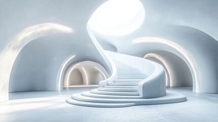 Wall Mural - Spiral-shaped podium in a futuristic white space, white background