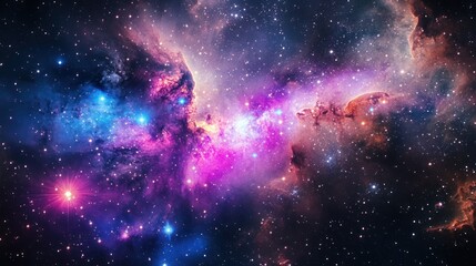 Cosmic Nebula Stellar Cloudscape, vibrant colors, distant galaxies. Space exploration background