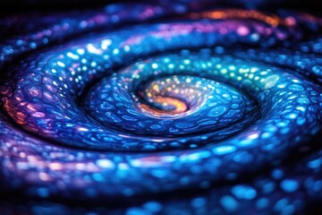 Aufkleber - A mesmerizing spiral of iridescent blue, swirling with vibrant hues and textured surfaces.