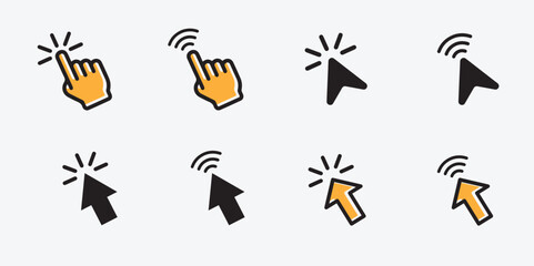 Wall Mural - Computer mouse click cursor icon set. Hand and arrow pointer cursor with black and yellow color.