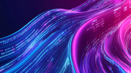 Big data waterfall or cascade, digital binary code data flow analysis visualization, isometric vector illustration. Ultraviolet horizontal banner with streams of numbers, landing page template.