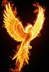 Aufkleber - Fire bird on black background