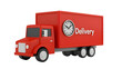 © NKCoolper - Polished Red Express Delivery Truck with Prominent Clock Wheel Signifying Urgency and Fast Shipping Motion Streaks Enhancing Speed Effect