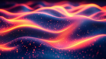 Wall Mural - glowing undulating abstract wave pattern with vibrant colors and sparkling particles. futuristic dig