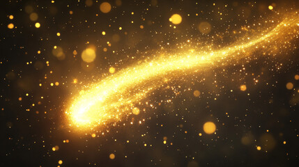 Wall Mural - Magic gold glitter dust with star sparkle vector trail effect. Golden fairy shine light and stardust abstract swirl texture. Shiny luxury yellow tail with bright particle spray. Comet falling twirl