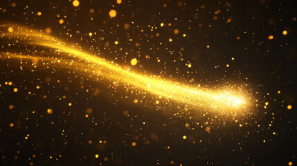 Wall Mural - Magic gold glitter dust with star sparkle vector trail effect. Golden fairy shine light and stardust abstract swirl texture. Shiny luxury yellow tail with bright particle spray. Comet falling twirl