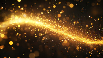 Wall Mural - Magic gold glitter dust with star sparkle vector trail effect. Golden fairy shine light and stardust abstract swirl texture. Shiny luxury yellow tail with bright particle spray. Comet falling twirl