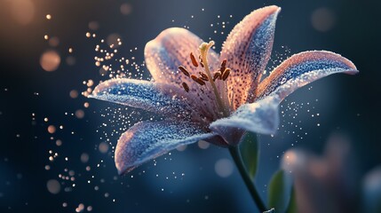 Elegant blossom glistening with morning dew.