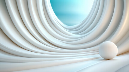Aufkleber - minimalist wave structure with conceptual architectural design features smooth white sphere in serene, abstract environment. scene evokes sense of calm and creativity