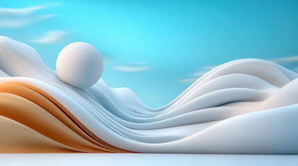 Poster - minimalist wave structure with spherical element set against blue sky, showcasing conceptual architectural art
