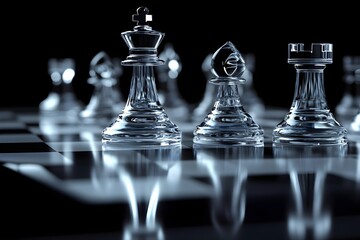 Wall Mural - Close-up view of chessboard, with clear strategic positioning, creating a focused game atmosphere