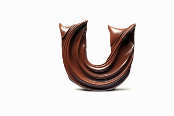 Wall Mural - Letter U designed with flowing cocoa texture isolated on white background