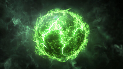 Wall Mural - Magic energy effect ball, crystal orb power icon. Circle light glow sphere. Fantasy lava fireball. Witch lightning electric element. Green fortune abstract bubble with plasma for toxic spell 2d ui set