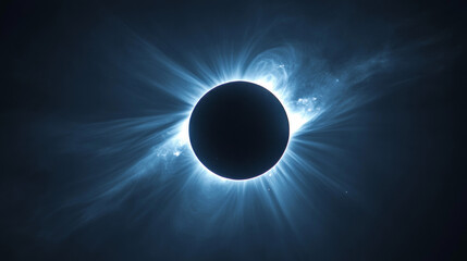 Wall Mural - Stages of eclipse of sun by moon. Realistic vector illustration set of different steps of stellar corona from crescent to ring. Blue astronomy galaxy circle with neon glow effect, rays and sparkles.