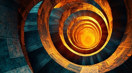 Wall Mural - an abstract spiral tunnel glows with warm orange hues. the structure invites exploration and wonder.