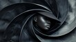 © IMG visuals AI - Futuristic fashion portrait with abstract headpiece monochrome image. African american woman avant-garde swirling black and white picture photorealistic. Fashionable model concept photo