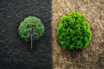 Poster - Contrast between deforested land and thriving forest highlights the urgency of nature conservation efforts. Generative AI