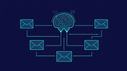 Wall Mural - marketing automation email concept. digital brain processing email data connections and flow.