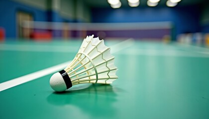 Badminton Shuttlecock Focused on Green Court