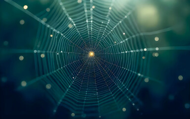 Wall Mural - spider web with dew drops