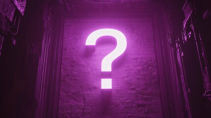 Aufkleber - Pink neon question mark sign on a brick wall in a dimly lit room. Mystery and curiosity concept