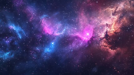 Cosmic Nebula Pink, blue gas clouds in deep space, stars. Background use